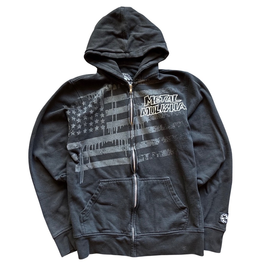 Vintage Y2K Metal Mulisha Flag Zip Up Hoodie Size Small